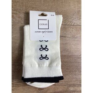 Womens Cosas White & Black Bow Pattern Crew Socks Size 35-41 outdoor relax New